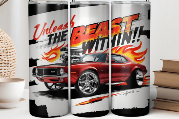 20oz Classic Muscle Car Tumbler Wrap PNG