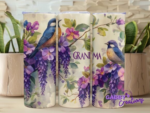 Grandma Floral Bird Tumbler Wrap