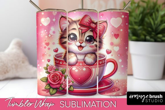 Valentine s Day Cat Tumbler Wrap PNG