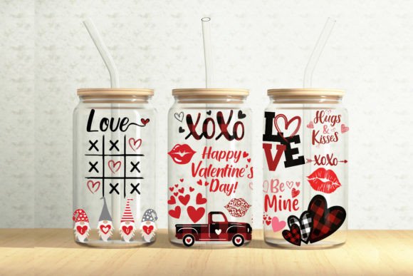 Valentines 16oz Glass Can Tumbler Wrap